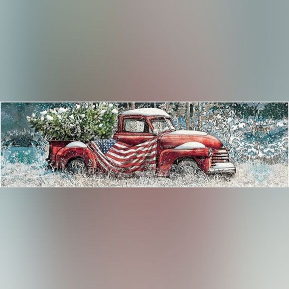 Lang Flag Truck 750 Piece Panoramic Jigsaw Puzzle Tim Coffey Art 3 Ft Wide New - Picture 2 of 10
